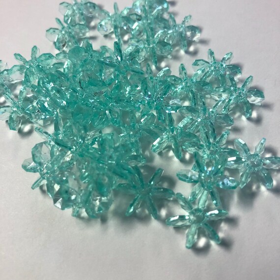 Vintage Starflake Snowflake BEADS 13mm 100 ct. Aqua