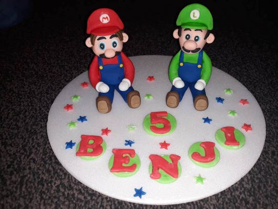 Edible Handmade Mario Luigi Birthday Cake Topper Etsy