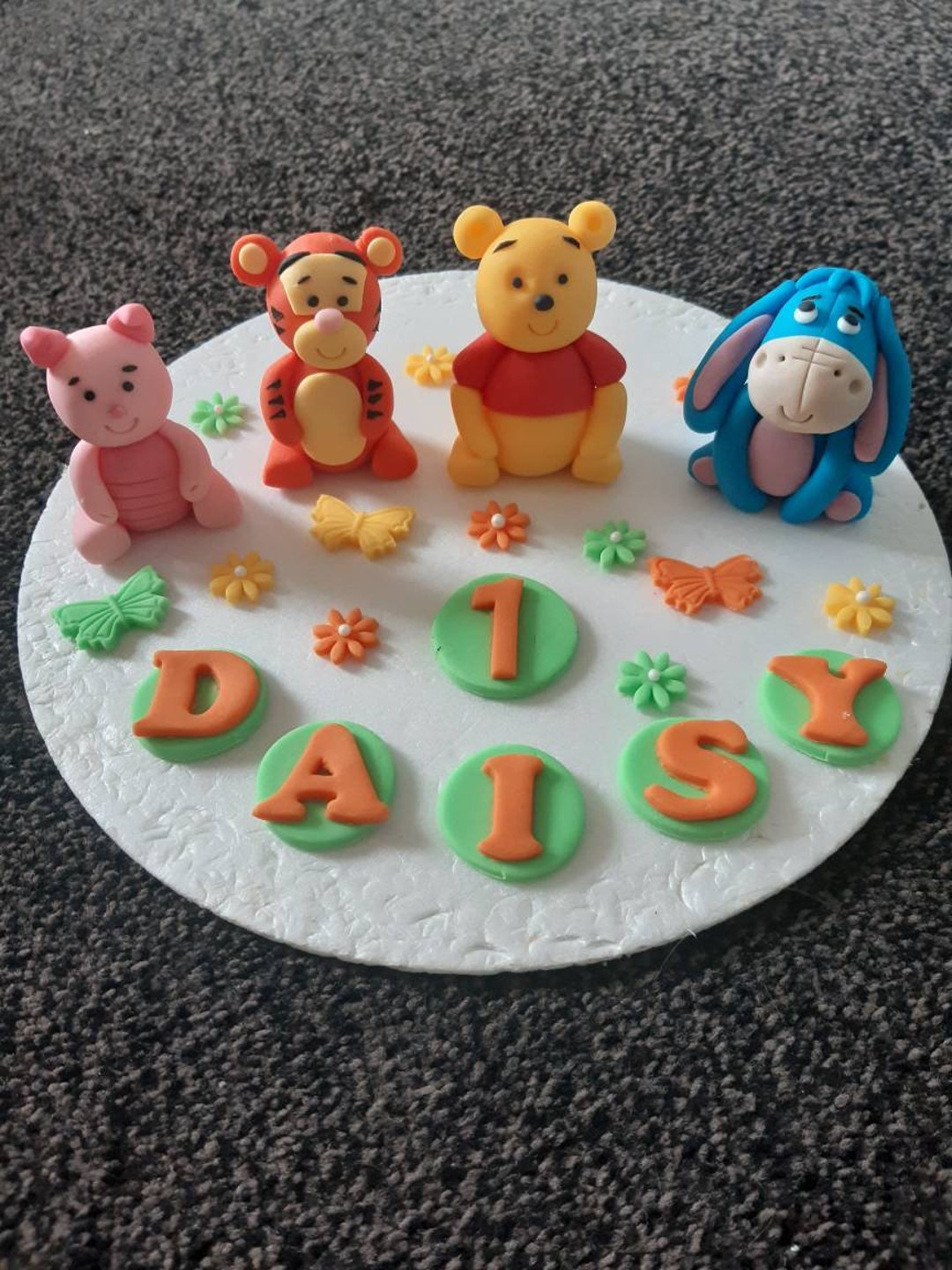 Edible sugar Winnie the Pooh personalised cake topper name set for birthday  cake handmade