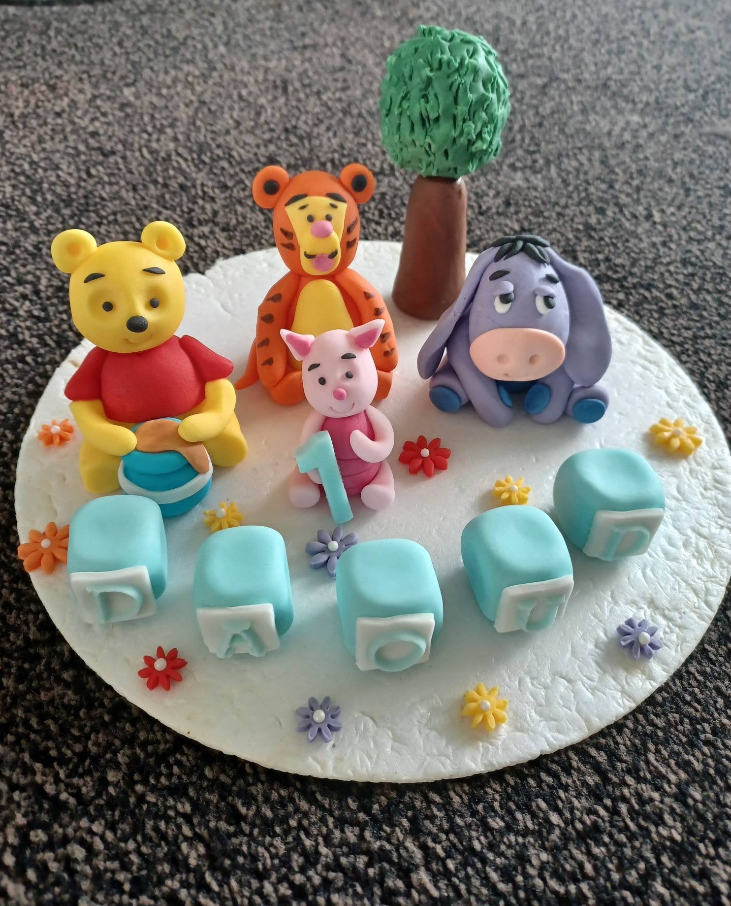 Edible handmade winnie the pooh and friends birthday christening cake topper