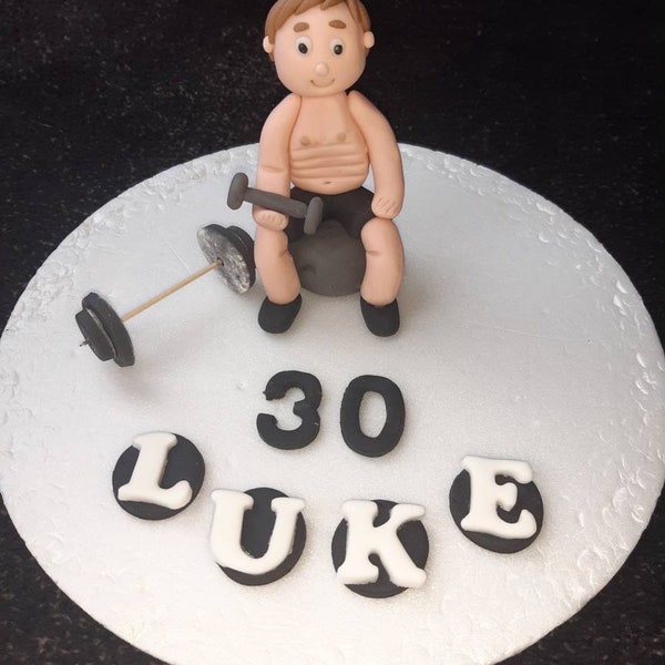 Edible handmade man gym, weightlifting birthday cake topper/ decoration