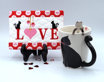 Love Cats mug rug for machine embroidery 5x7 hoop