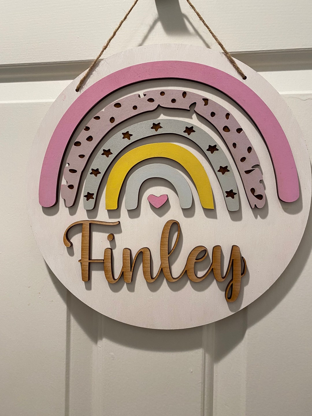 Personalized Kids Wall Art Door Sign Door Hanger Rainbow Personalized