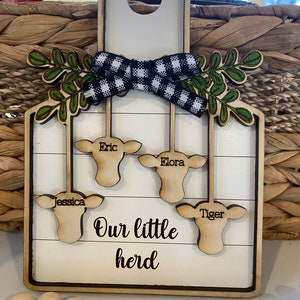 Our herd faux cutting board | Kitchen Decor | Family Frame | Personalized Art | Farmhouse decoration | Cow heads | Shiplap