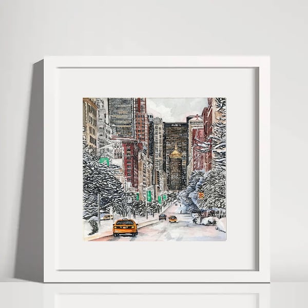 New York Streets NYC Art New York Watercolor Print Streetscape Architecture Cityscape Apartment Decor Home Office Decor