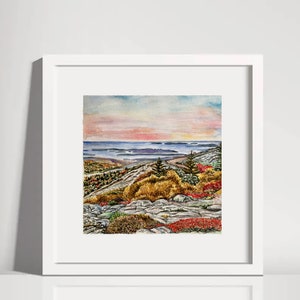 Watercolor Print Mount Cadillac Mountain Acadia National Park MDI Maine 8 x 8 inches