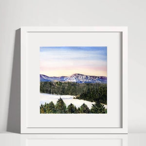Watercolor Print Maine Sugarloaf Mountain 7.5 x 7.5