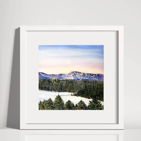 Watercolor Print Maine Sugarloaf Mountain 7.5 x 7.5