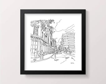 Minimalist Providence Rhode Island Streetscape Sketch Print (8x8)