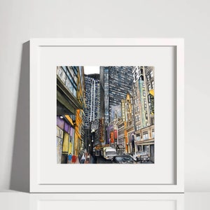Watercolor Print Historical Boston Streetscape Freedom Trail Theatre District Cityscape Architecture 7.5 x 7.5 Art