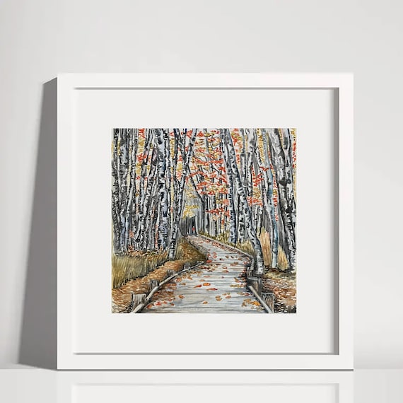 Acadia National Park Watercolor Print: Jesup Path Fall Foliage