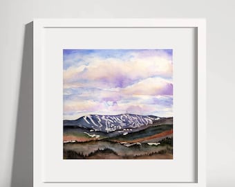 Watercolor Print Maine Ski Mountain Sunday River Maine Art Painting Maine Mountain Newry Maine Ski Mountain Art Print
