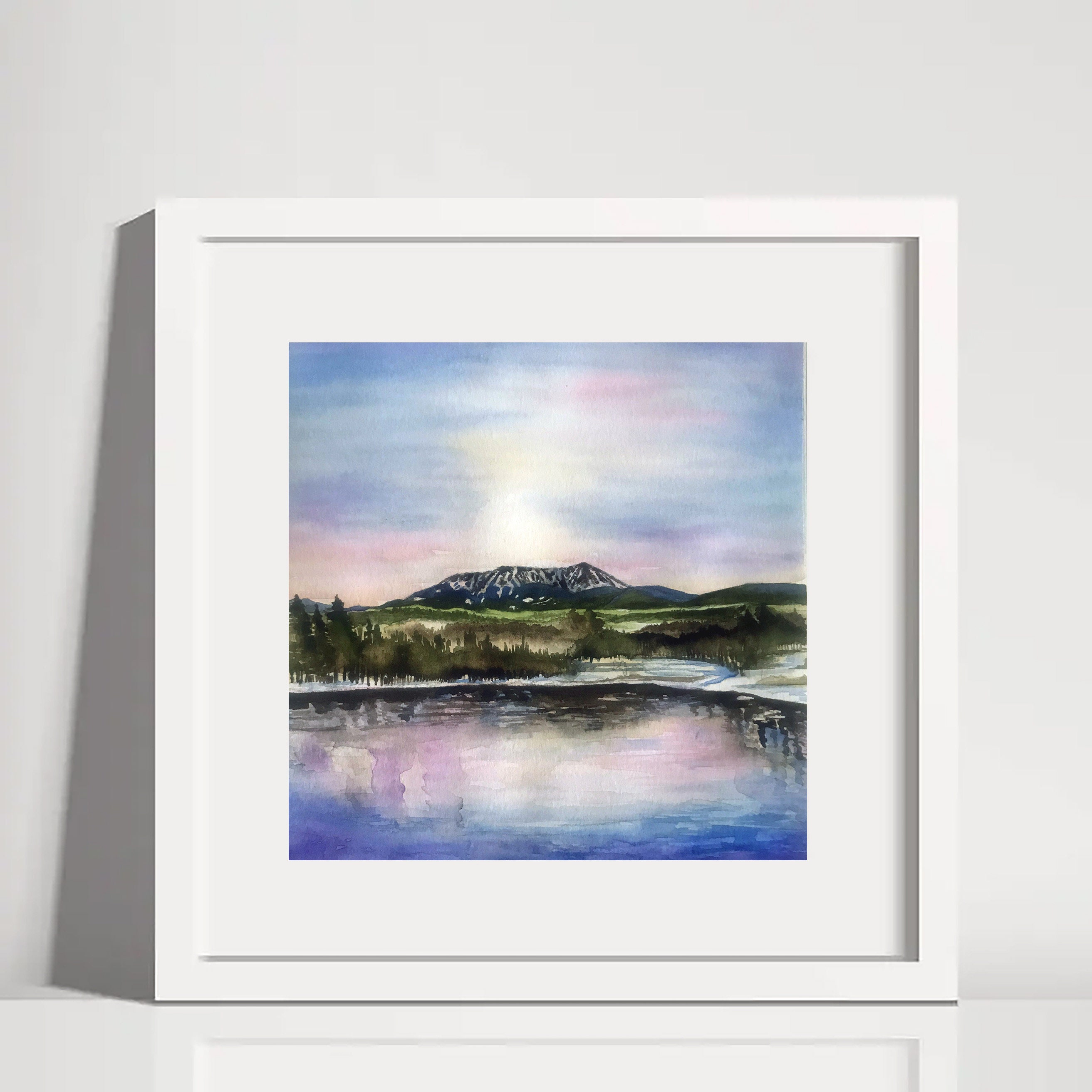 Watercolor Print Mt. Katahdin Maine Appalachian Trait Mount Katahdin Abol Bridge View West Brand Penobscot Maine 8 x 8