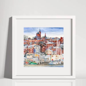 Portland Maine Hafen Winter Backstein Gebäude Historische Portland Küstenboote Seelandschaft Alter Hafen Hafen 8 x 8 Druck