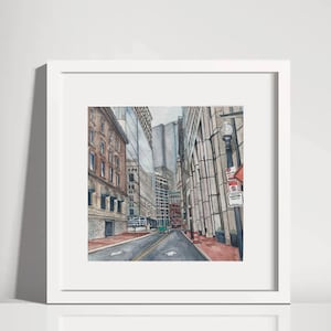 Watercolor Print Boston Franklin Street Boston Financial district Historic Freedom Trail 8 x 8