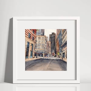Watercolor Print Historical Boston Streetscape Freedom Trail Old State House Cityscape Architecture 7.5 x 7.5 Art