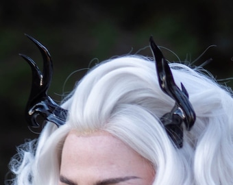 Black 3D Resin Printed Fantasy Antlers - Demon / Deer / Faun / Dragon / Monster Horns for Costumes, Cosplay, Halloween, Ren Faire