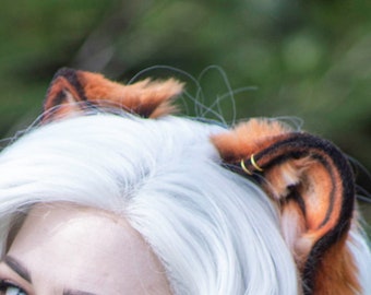 Realistic Round Animal Ears - Faux Fur Tiger, Bear, Big Cat, Jaguar, Animal Ears for Costume, Cosplay, Kemonomimi - Natural Amber