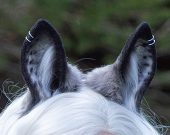 Realistic Speckled Gray Bunny Ears - Faux Fur Rabbit, Faun, Deer, Satyr, Cow Animal Ears for Costume, Cosplay. Kemonomimi