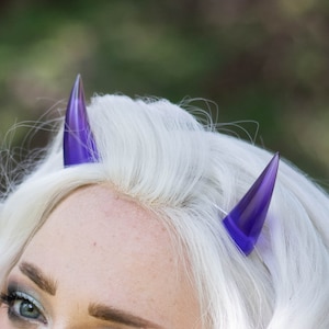 Transparent Purple Resin Cast Chibi Horns - Oni / Demon / Devil / Dragon / Monster Horns for Costumes, Cosplay, Halloween, Ren Faire