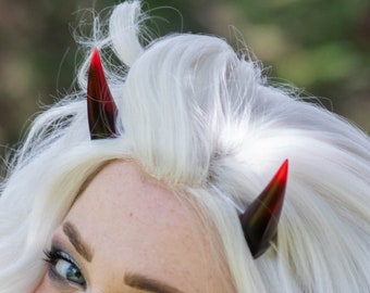 Red Tipped Black Resin Cast Chibi Horns - Oni / Demon / Devil / Dragon / Monster Horns for Costumes, Cosplay, Halloween, Ren Faire