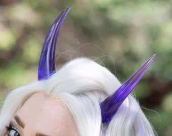 Transparent Purple Resin Cast Oni Horns - Demon / Devil / Dragon / Monster Horns for Costumes, Cosplay, Halloween, Ren Faire