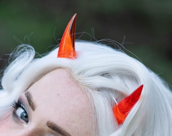 Transparent Orange Resin Cast Chibi Horns - Oni / Demon / Devil / Dragon / Monster Horns for Costumes, Cosplay, Halloween, Ren Faire