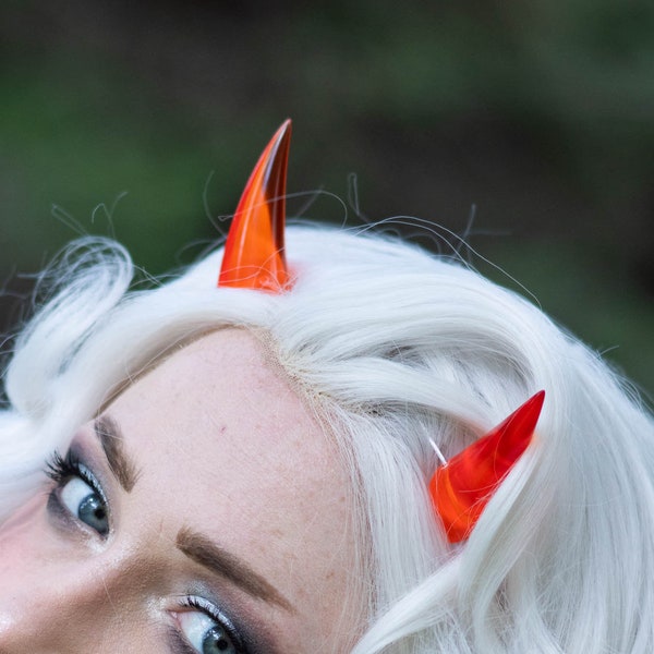 Transparent Orange Resin Cast Chibi Horns - Oni / Demon / Devil / Dragon / Monster Horns for Costumes, Cosplay, Halloween, Ren Faire