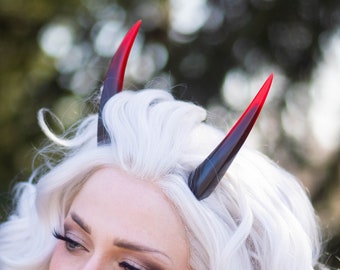 Red Tipped Black Resin Cast Oni Horns - Demon / Devil / Dragon / Monster Horns for Costumes, Cosplay, Halloween, Ren Faire