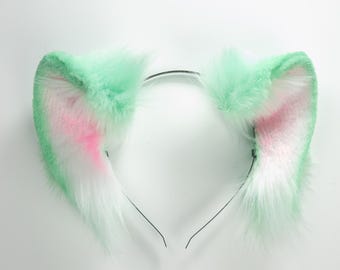 Orecchie da gatto realistiche in pelliccia sintetica – Orecchie da animale snodabili per cosplay e costumi - Verde menta