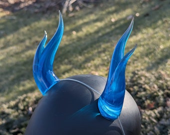 Transparent Blue 3D Resin Printed Double Pointed Horns - Demon / Devil / Dragon / Monster Horns for Costumes, Cosplay, Halloween, Ren Faire