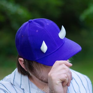 Purple Baseball hat with Small Oni Horns - White Horns - Alternative Fashion Hat with Horns