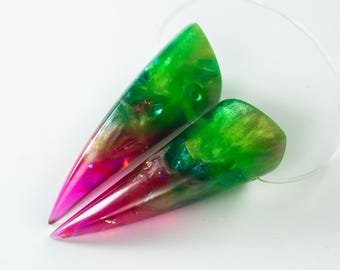 Pink and Green Iridescent Resin Small Oni Horns - Costume Cosplay Accessory