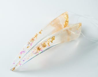 White Iridescent with and Gold Flake Resin Oni Horns - Costume Cosplay Accessory