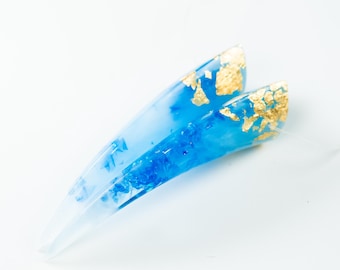 Blue Iridescent with Gold Flake Resin Oni Horns - Costume Cosplay Accessory