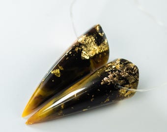 Tiger's Eye with Gold Flake Resin Small Oni Horns - Costume Cosplay Accessory