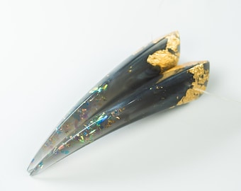 Gray Iridescent and Gold Resin Oni Horns - Costume Cosplay Accessory