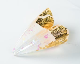 White Iridescent and Gold Foil Small Resin Oni Horns - Costume Cosplay Accessory