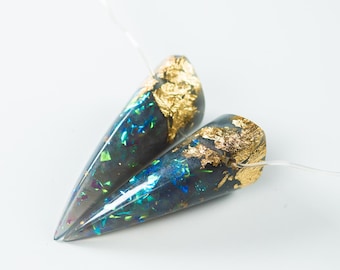 Gray Iridescent and Gold Flake Resin Small Oni Horns - Costume Cosplay Accessory