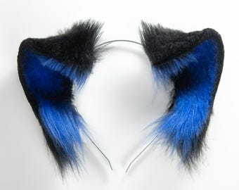 Orecchie da gatto realistiche in pelliccia sintetica – Orecchie da animale snodabili per cosplay e costumi - Blu pastello