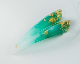 Jade with Gold Flake Iridescent Resin Oni Horns - Costume Cosplay Accessory