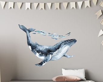 Humpback Whale Wall Decal, Ocean Sealife Fabric Nursery Wall Sticker,  Peel and Stick Fabric, Deep Sea Animal Decal, Baby Room Wall Decal