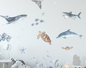 Under The Sea Nature Scenery Ocean Animals World Includ Sea Turtles Dolphins Coral 3 Pcs Removable 3D Wall Decals Peel And Stick Vinyl Stickers For Bathroom And Bedroom, Furniture,Home Decor