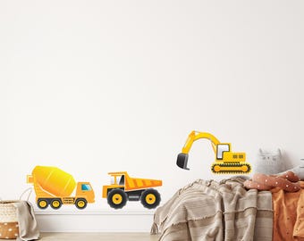 Bulldozer, Dump Truck Kids room Wall Decal, Construction Trucks Mural, beautiful fabric Decal for Kids room, Peel & Stick, removable
