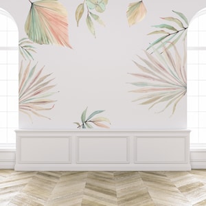 Tropical Wall Decal, Palm Tree Leaves, Peel and Stick Green Leaves Wall ...