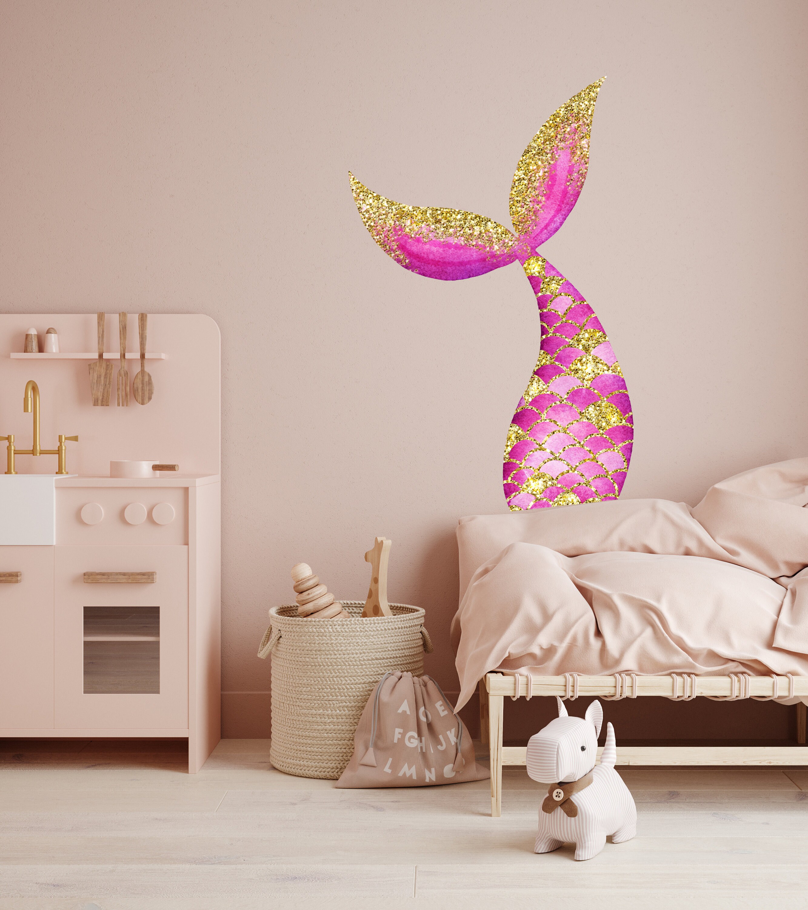 Mermaid Wall Decal, Ocean Sealife Peel and Stick Fabric Decal, Nursery ...