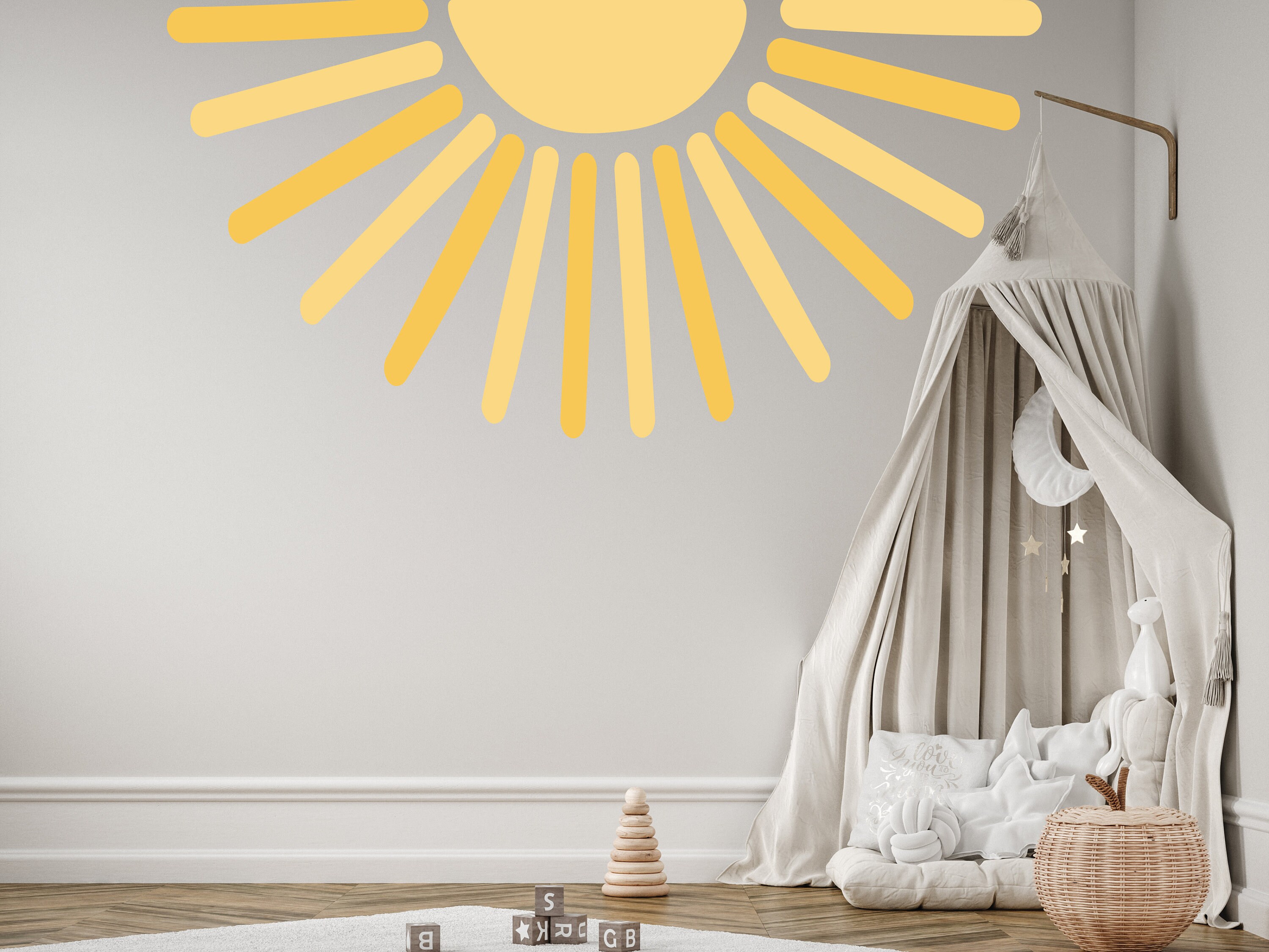 Large Half Sun Wall Decal, Nursery Room Wall Decor, Kids Room Wall Art ...