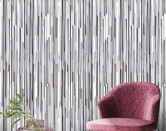 Modern Wallpaper Peel and Stick Fabric, Self Adhesive Wallpaper with Black and white lines, Geometric Wall Mural - K635