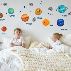 Solar System Wall Decal, Planets Wall Decal, Sun, Nursery Wall Decal, Kids Playroom wall decal, Outer space with Meteoroids and Stars Decal