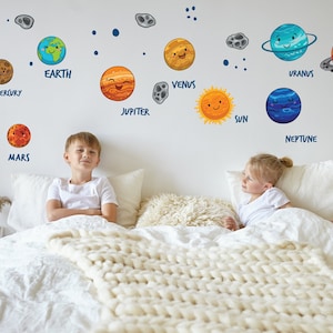 Solar System Wall Decal, Planets Wall Decal, Sun, Nursery Wall Decal, Kids Playroom wall decal, Outer space with Meteoroids and Stars Decal